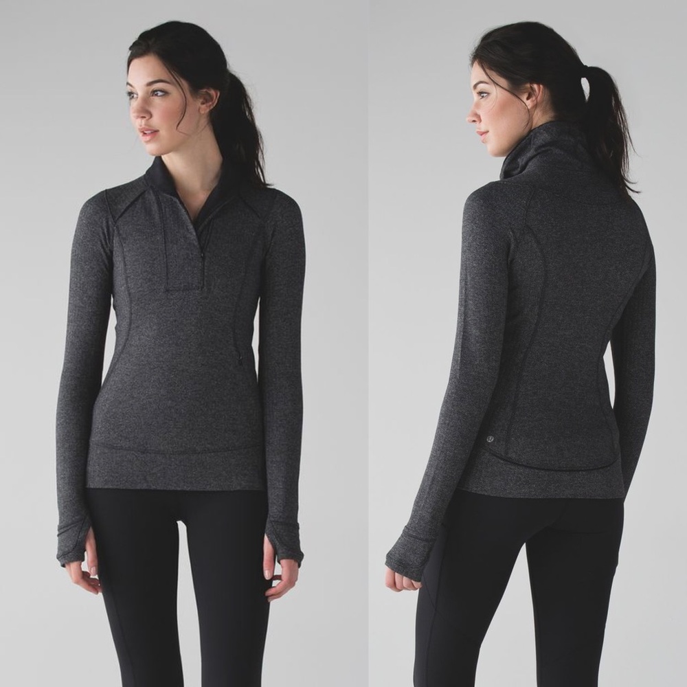 Lululemon Think Fast Pullover in Heathered Herringbone Heathered Black
